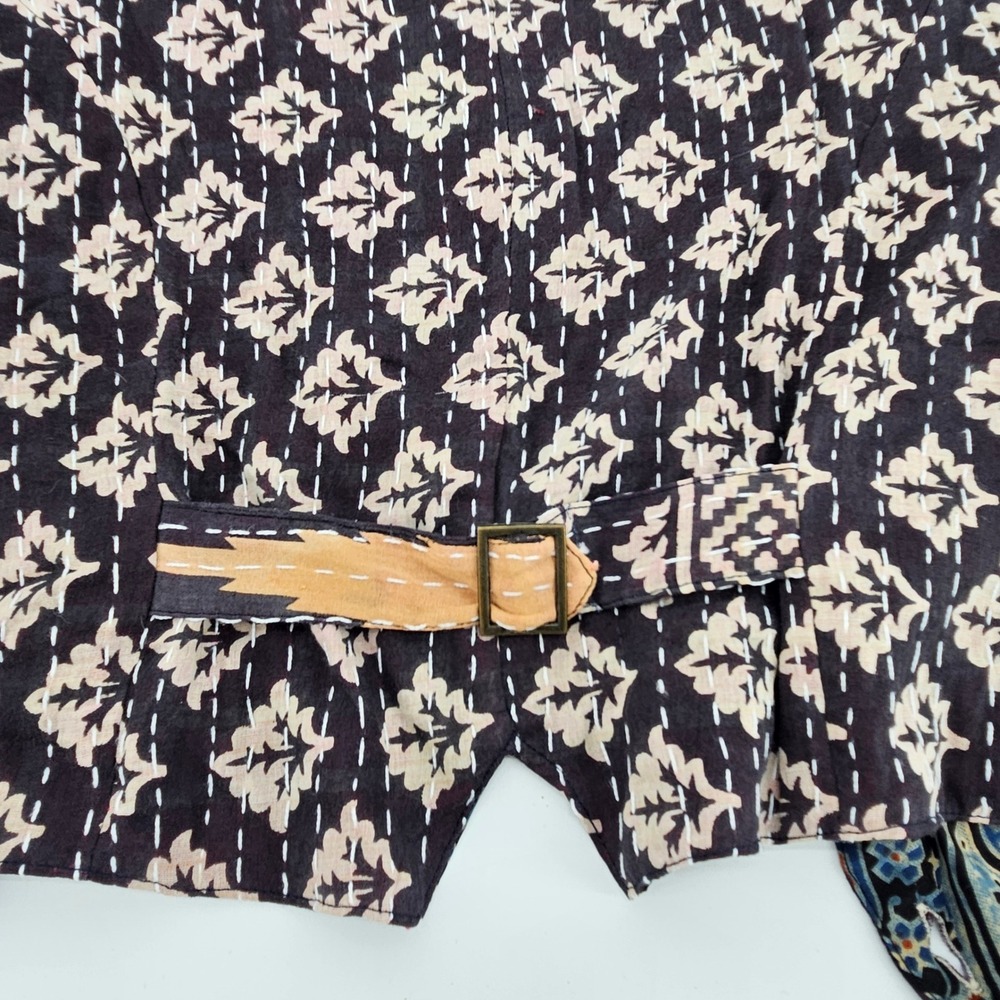 Patterned Cotton Vest in Mustard and Navy - Picture 9 of 9